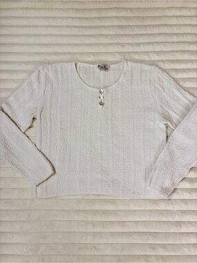 Reba Rose Kittenish Cream Textured Long Sleeve Sweater Vintage Knit Size Medium